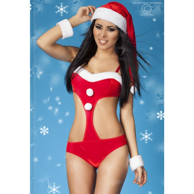 Костюм Снегурочки "ChiliRose" боди + колпак + манжеты, L/XL 